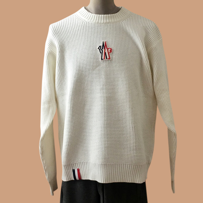 モンクレール メンズ ホワイト クルーネック ニット - White Knits - mo63x