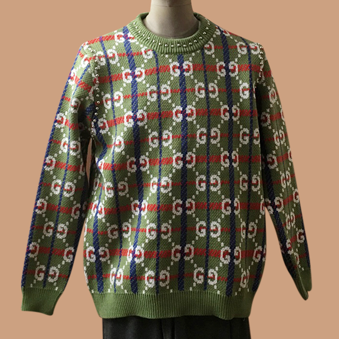 グッチ ユニセックス クルーネック グリーン セーター -Green  - gu103x