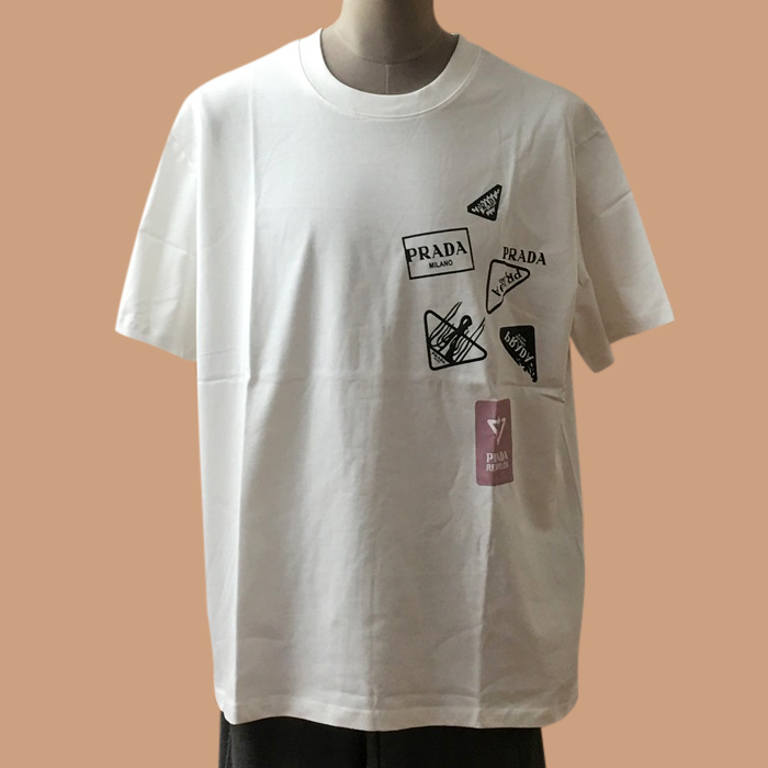 プラダ メンズ クルーネック ホワイト 半袖Tシャツ - White Short sleeved T-shirts