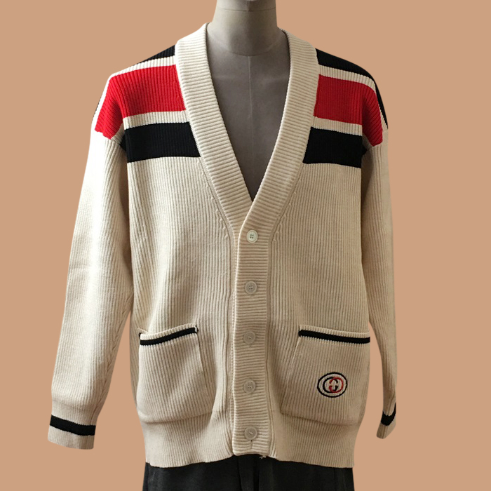 グッチ メンズ Vネック アイボリー カーディガン - Ivory  - guc05122x