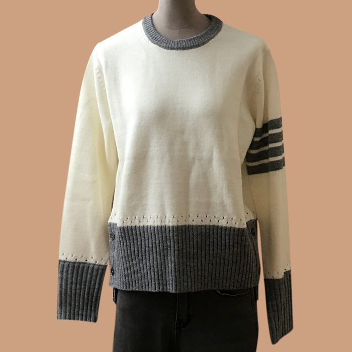 トムブラウン レディース クルーネック ホワイト ニット -  White Knit - thom0591x