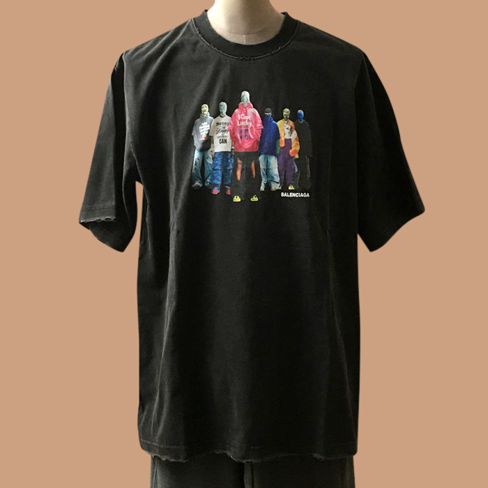 バレンシアガ メンズ ブラック クルーネック 半袖Tシャツ -  Short sleeved 