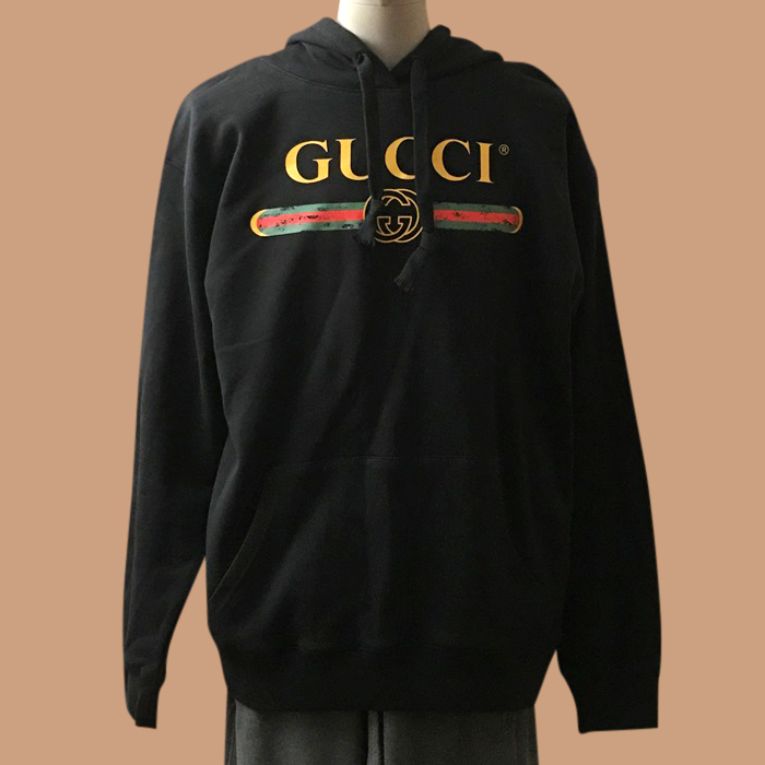 グッチ ユニセックス トレンディ ブラック フーディーTシャツ -