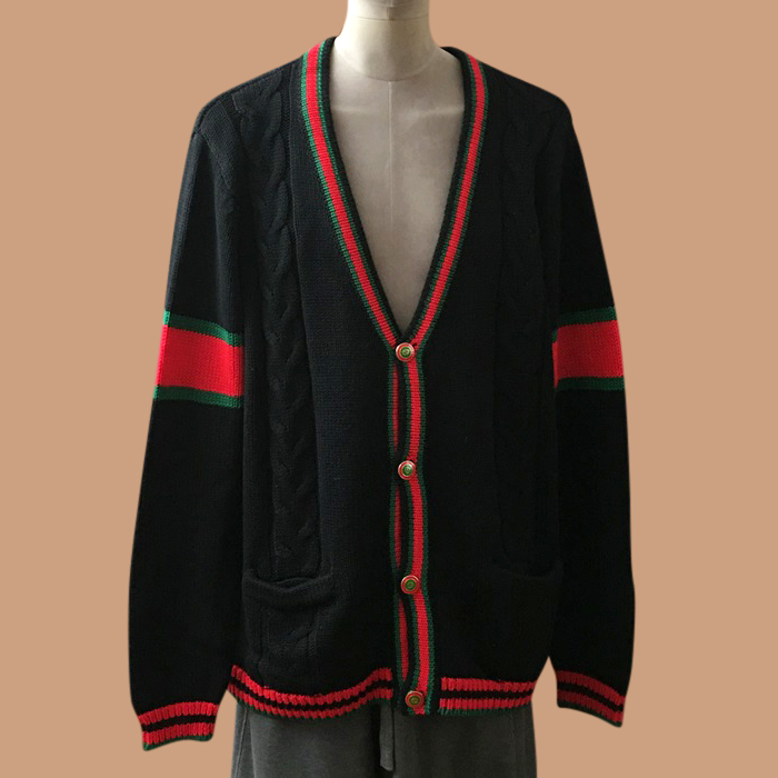 グッチ メンズ Vネック ブラック カーディガン - 