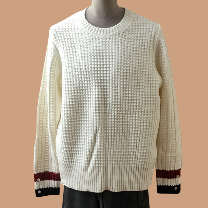 トムブラウン メンズ ホワイト クルーネック ニット - White Knits - th14x