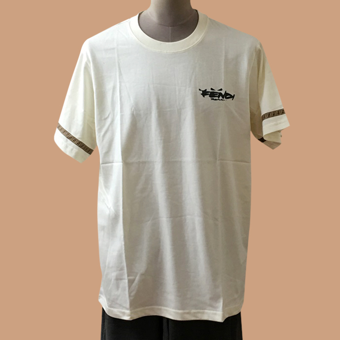フェンディ メンズ アイボリー クルーネック 半袖Tシャツ - Ivory Short sleeved T-shirts - fe42x