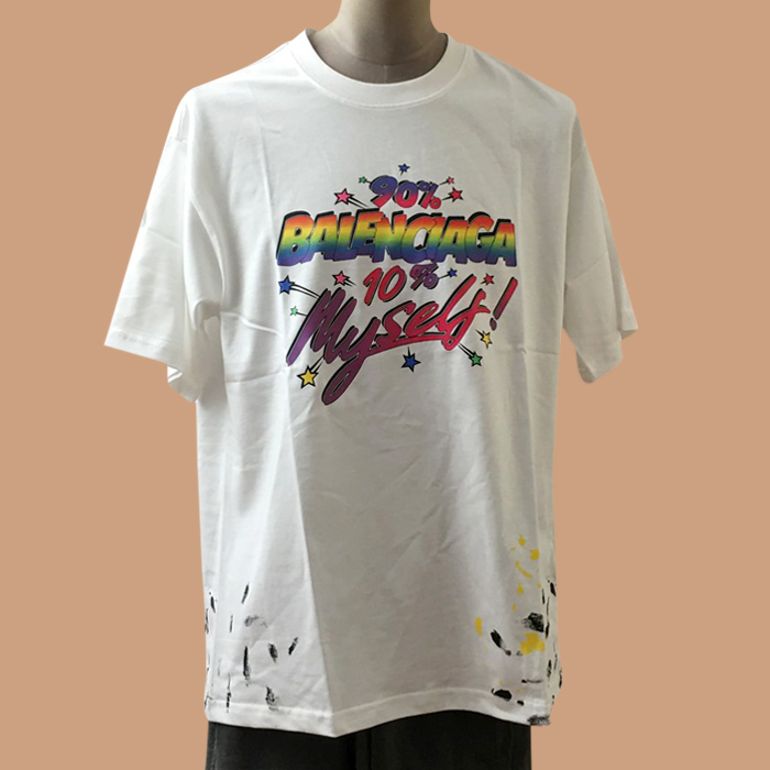 バレンシアガ メンズ ホワイト クルーネック 半袖Tシャツ -  White Short sleeved 