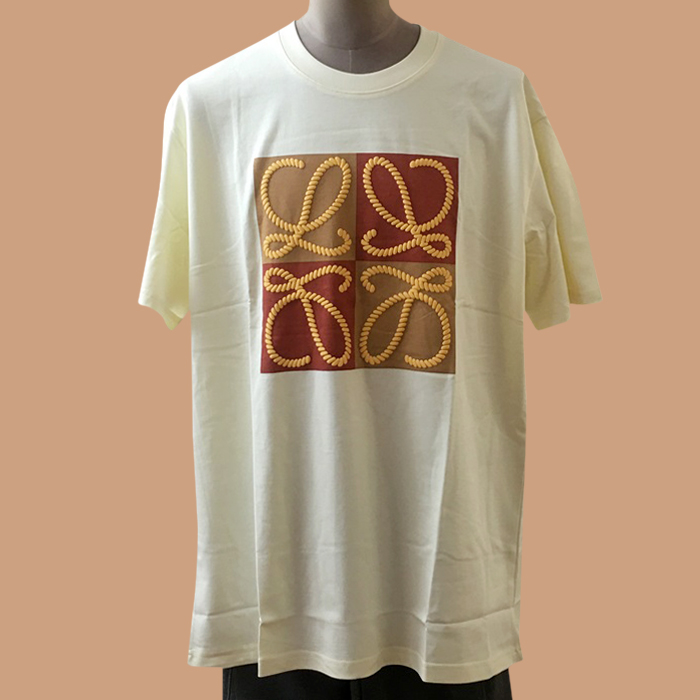 ロエベ ユニセックス イニシャル アイボリー 半袖Tシャツ -vory  - loe0638x