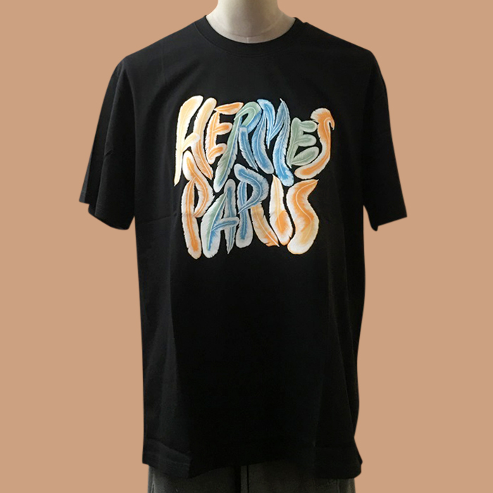 エルメス メンズ ブラック クルーネック 半袖Tシャツ -  - her0893x