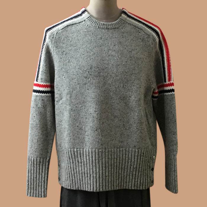 トムブラウン メンズ グレー クルーネック ニット - ThomBrowne Gray Knits