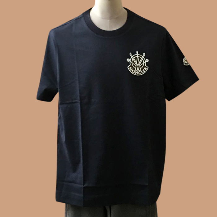 モンクレール メンズ ブラック クルーネック 半袖Tシャツ - 