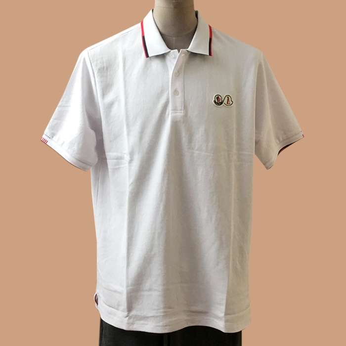 モンクレール メンズ ホワイト ポロ 半袖Tシャツ - White 