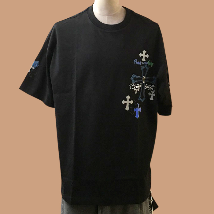 クロムハーツ メンズ ブラック クルーネック 半袖Tシャツ - Short sleeved 