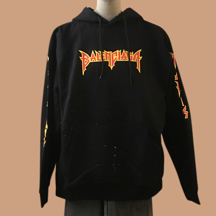 バレンシアガ ユニセックス ブラック ジップアップ フーディーTシャツ - 