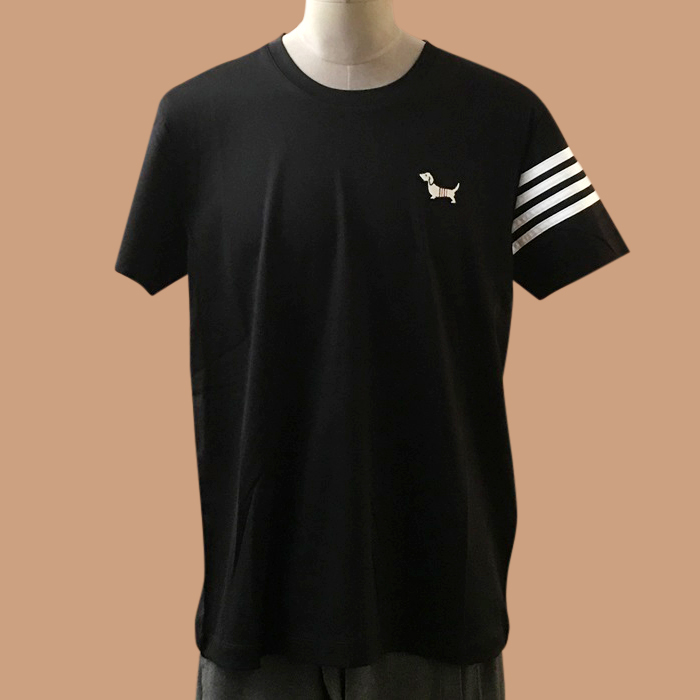 トムブラウン メンズ クルーネック ブラック 半袖Tシャツ - 