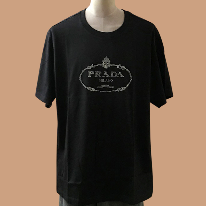 プラダ メンズ クルーネック ブラック 半袖Tシャツ - Short sleeved 