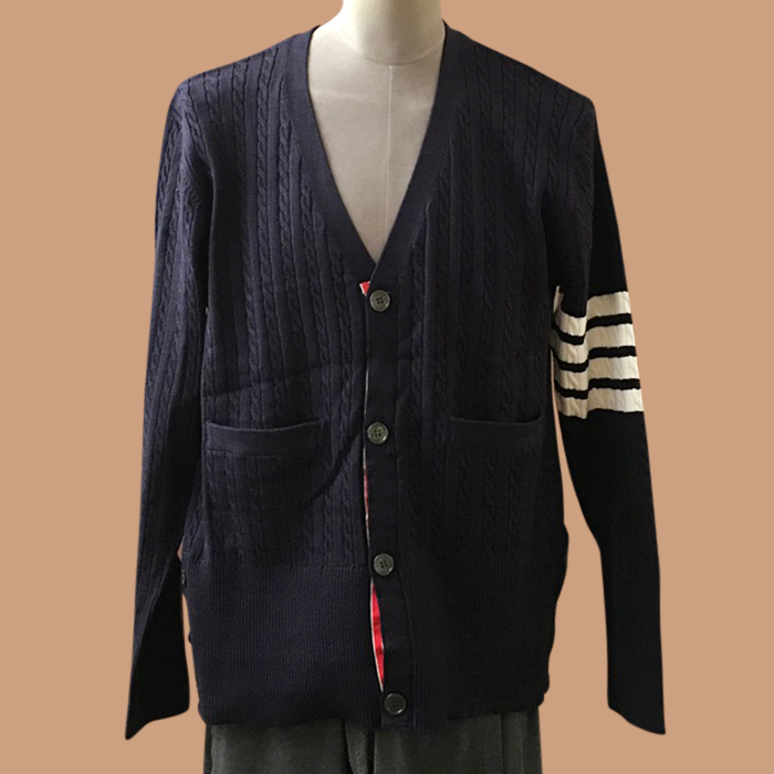 トムブラウン メンズ Vネック ブラック カーディガン - 