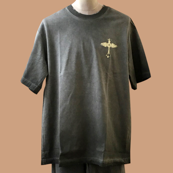 クロムハーツ メンズ グレー クルーネック 半袖Tシャツ - Gray Short sleeved 