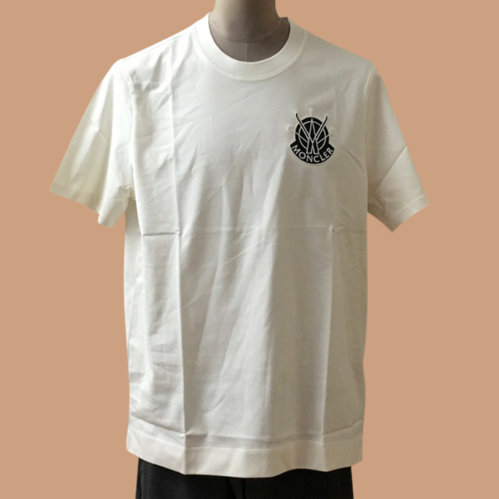 モンクレール メンズ ホワイト クルーネック 半袖Tシャツ - White 