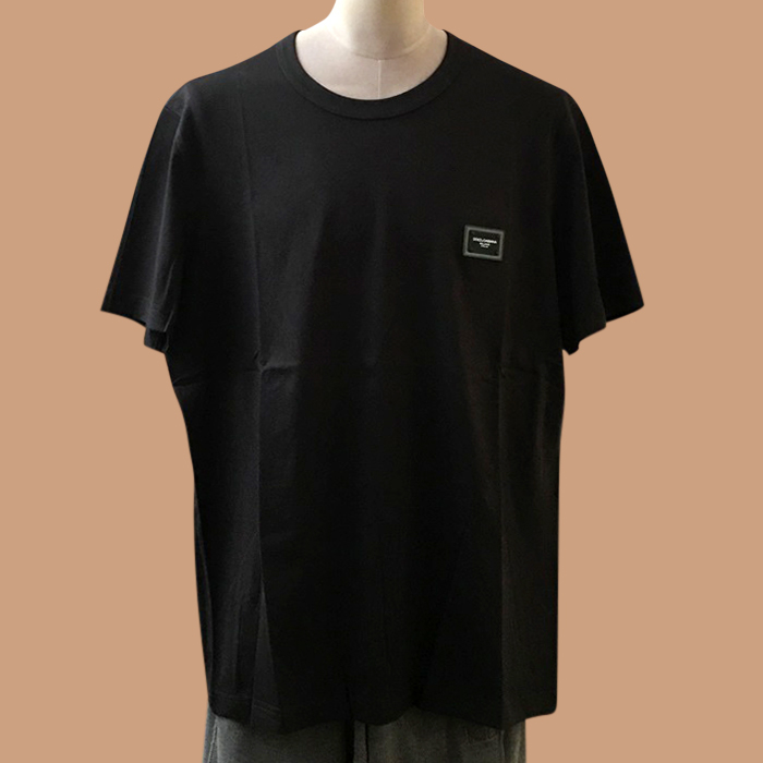 ディーアンドジー メンズ ブラック 半袖Tシャツ -  