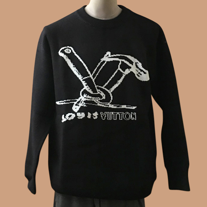 ルイヴィトン メンズ ブラック クルーネック ニット -  