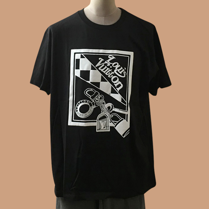 ルイヴィトン メンズ ブラック クルーネック 半袖Tシャツ -  Short sleeved 