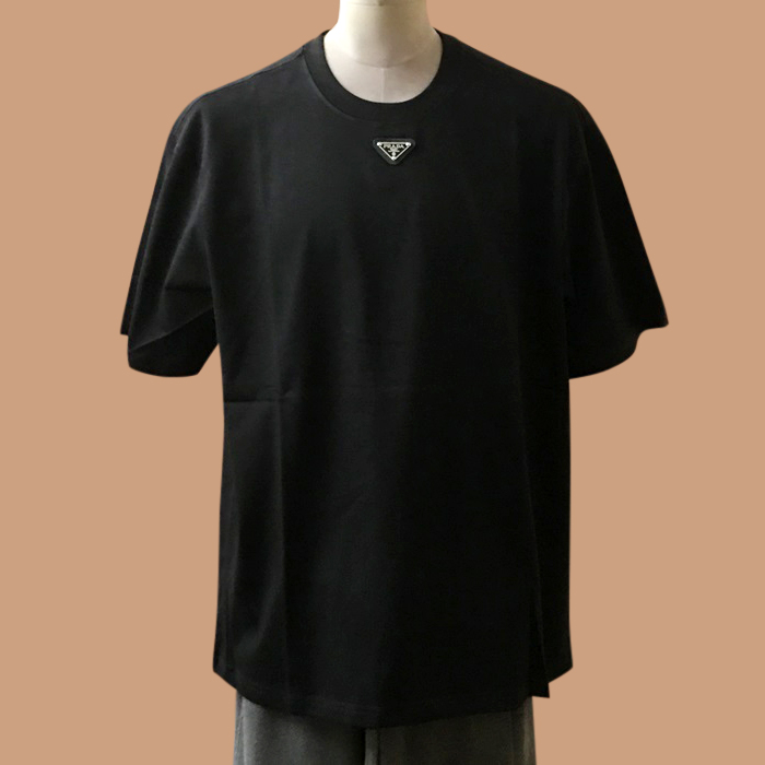 プラダ メンズ クルーネック ブラック 半袖Tシャツ - Short sleeved 