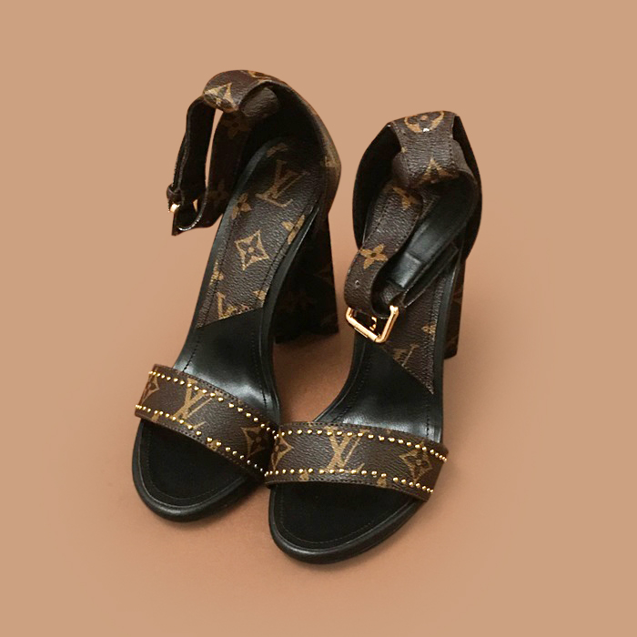   High Heel Sandal,LOUS1987 - ルイヴィトンレディースレザーハイヒール サンダルブラック