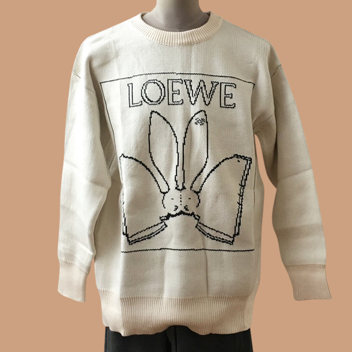 ロエベ メンズ ホワイト クルーネック セーター - White  - loe0694x