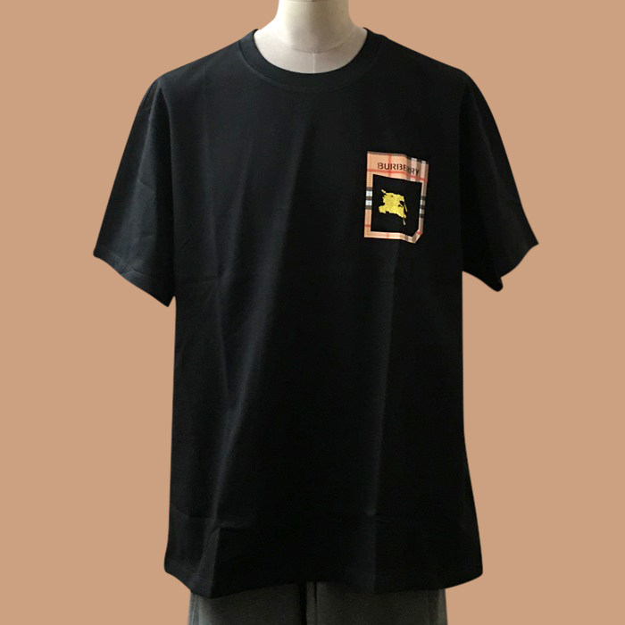 バーバリー メンズ ブラック クルーネック 半袖Tシャツ - 