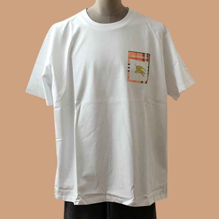 バーバリー メンズ ホワイト クルーネック 半袖Tシャツ - White 