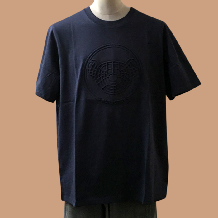 バーバリー メンズ ネイビー クルーネック 半袖Tシャツ -  - Bu64x