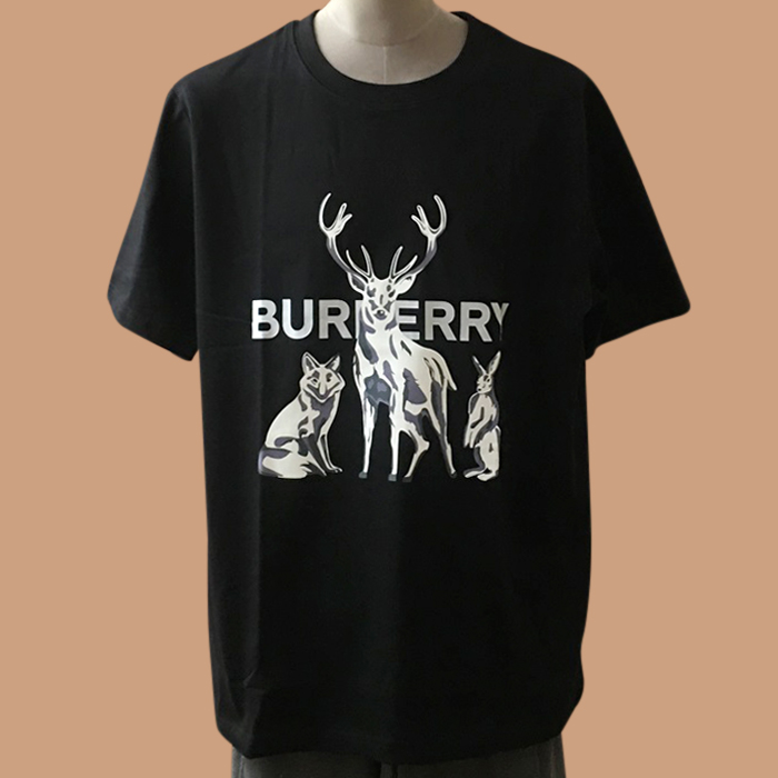 バーバリー メンズ ブラック クルーネック 半袖Tシャツ - Short Sleeved 