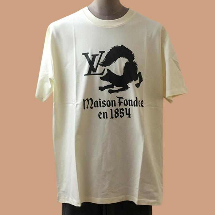 ルイヴィトン メンズ アイボリー クルーネック 半袖Tシャツ -  Ivory Short sleeved 