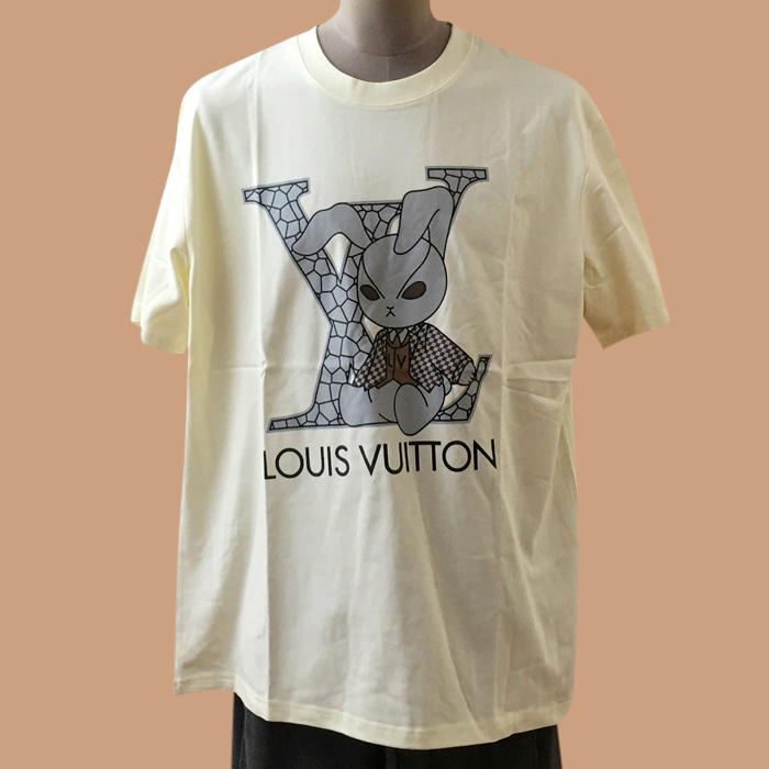 ルイヴィトン メンズ アイボリー クルーネック 半袖Tシャツ -  Ivory Short sleeved 