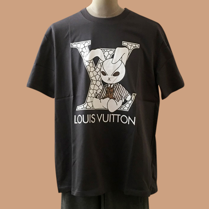 ルイヴィトン メンズ ダークグレー クルーネック 半袖Tシャツ -   Short sleeved 