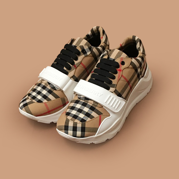 バーバリー メンズ ベルクロ キャメル スニーカー - Camel 