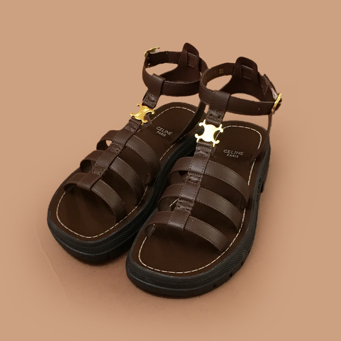   Slipper,CELS0019 - セリーヌ レディースレザーサンダルダークブラウン