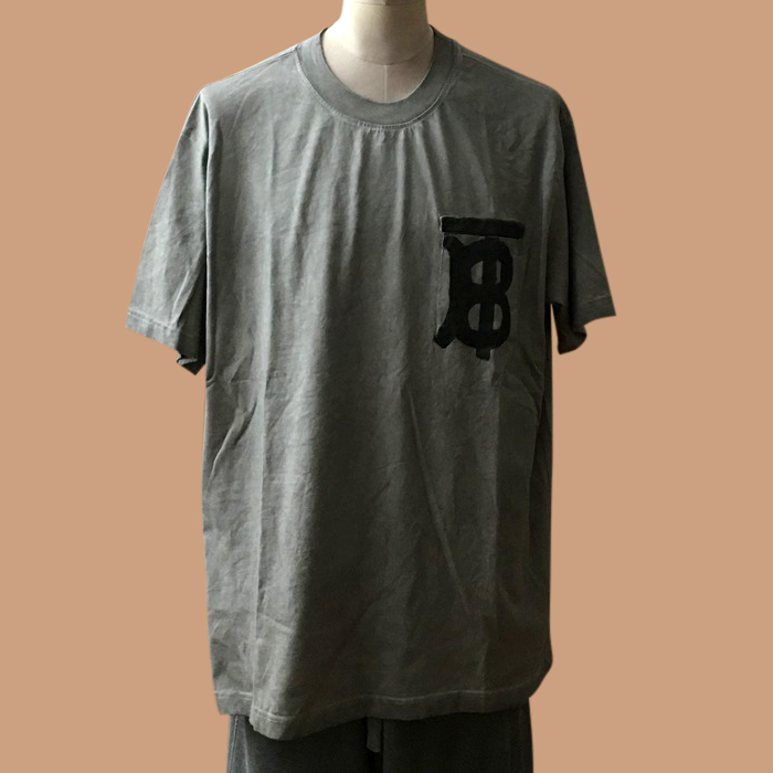 バーバリー メンズ グレー クルーネック 半袖Tシャツ - Gray  - bu121x