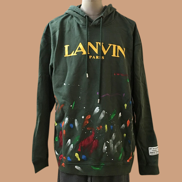 Lanvin Green - ランバンメンズ カジュアル コットン フーディーTシャツ Lan03781x Size(s - xl) (グリーン/パープル)