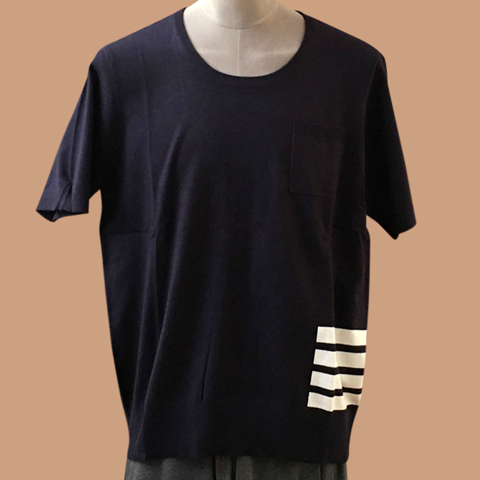 トムブラウン メンズ クルーネック ブラック 半袖Tシャツ - 