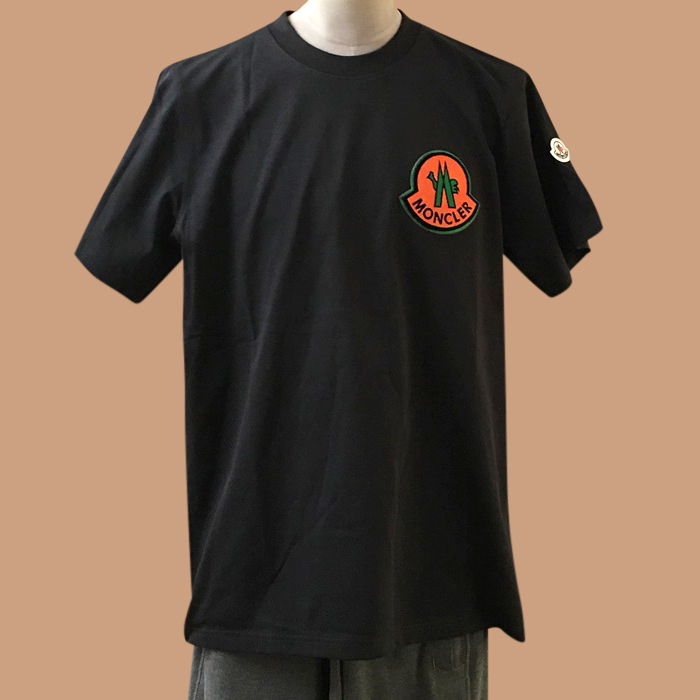 モンクレール メンズ ブラック クルーネック 半袖Tシャツ - 