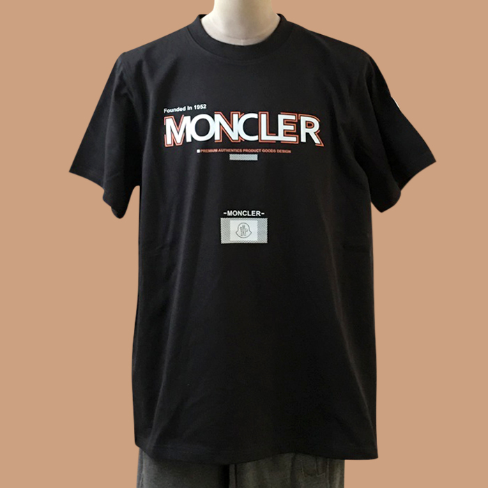 モンクレール メンズ ブラック クルーネック 半袖Tシャツ - 