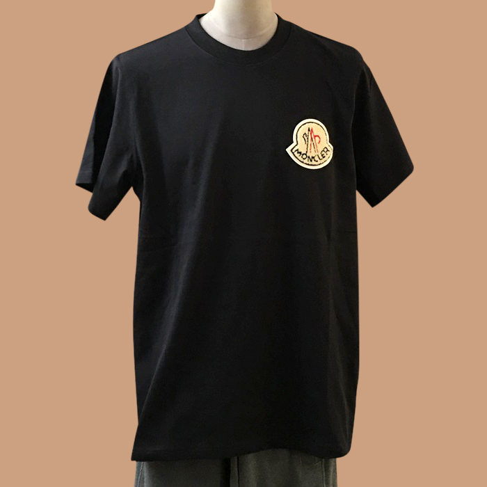 モンクレール メンズ ブラック クルーネック 半袖Tシャツ - 