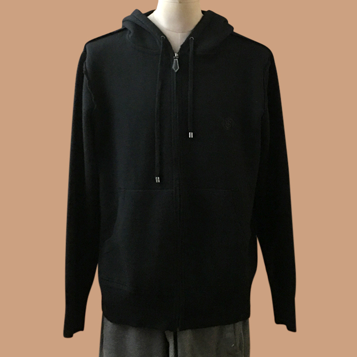 バーバリー メンズ ブラック ジップアップ フーディーTシャツ - 