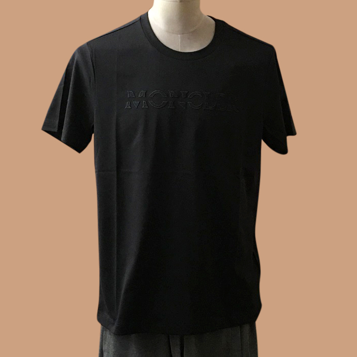 モンクレール メンズ ブラック クルーネック 半袖Tシャツ - 