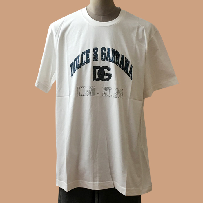 ディーアンドジー メンズ ホワイト クルーネック 半袖Tシャツ -  White 