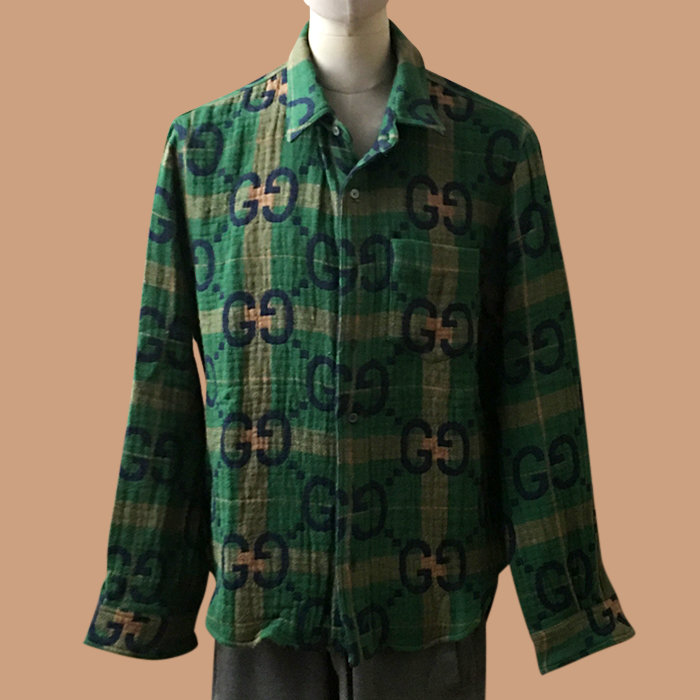 グッチ メンズ トレンディ グリーン シャツ -Green 