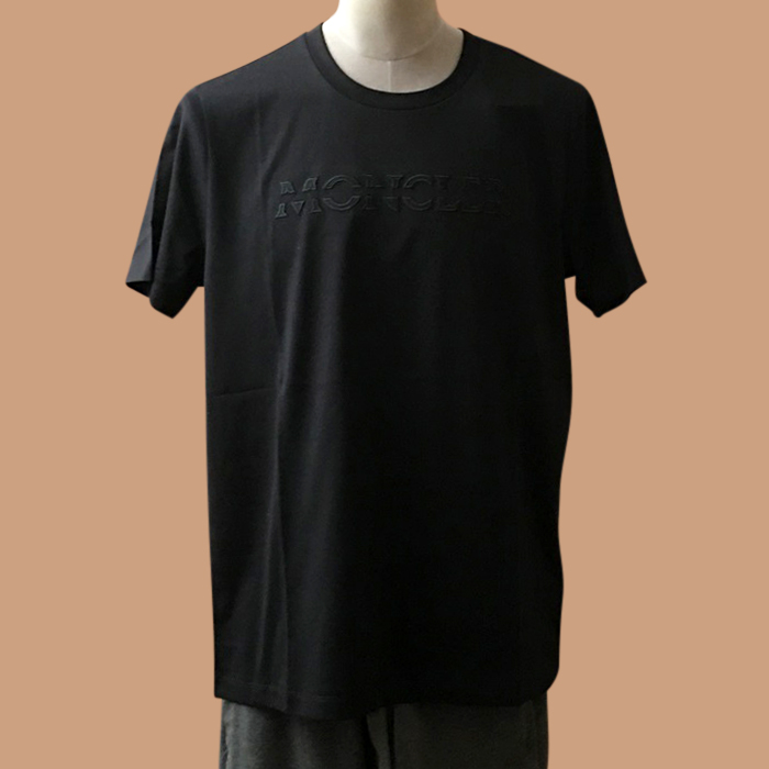 モンクレール メンズ ブラック クルーネック 半袖Tシャツ - 