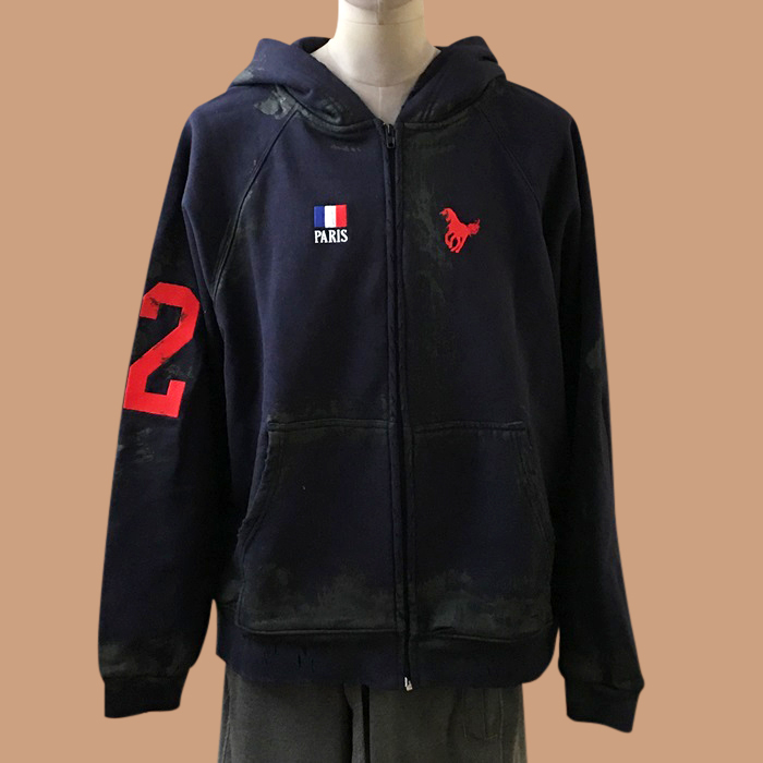 バレンシアガ ユニセックス ネイビー ジップアップ フーディーTシャツ - 